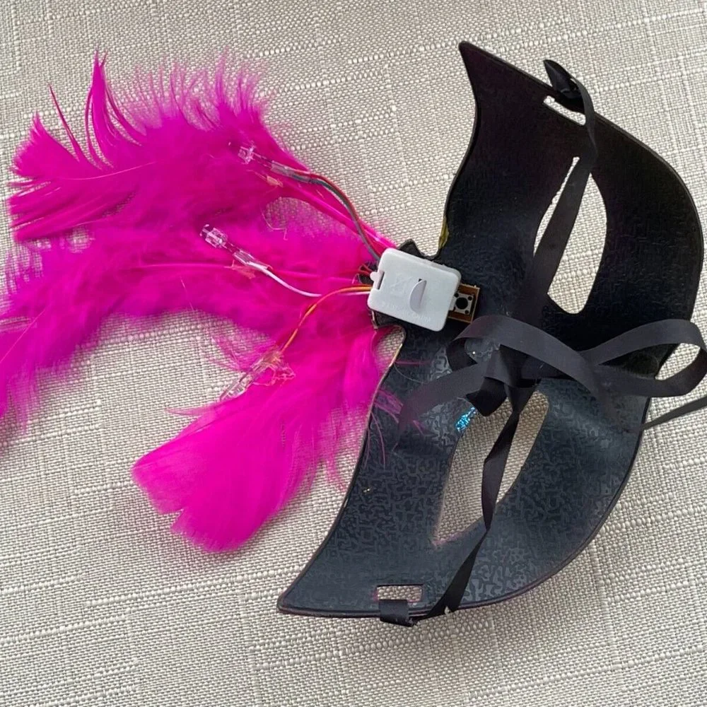 Party Mask Light Up Deep Pink Fuax Feather Masquerade Mask
